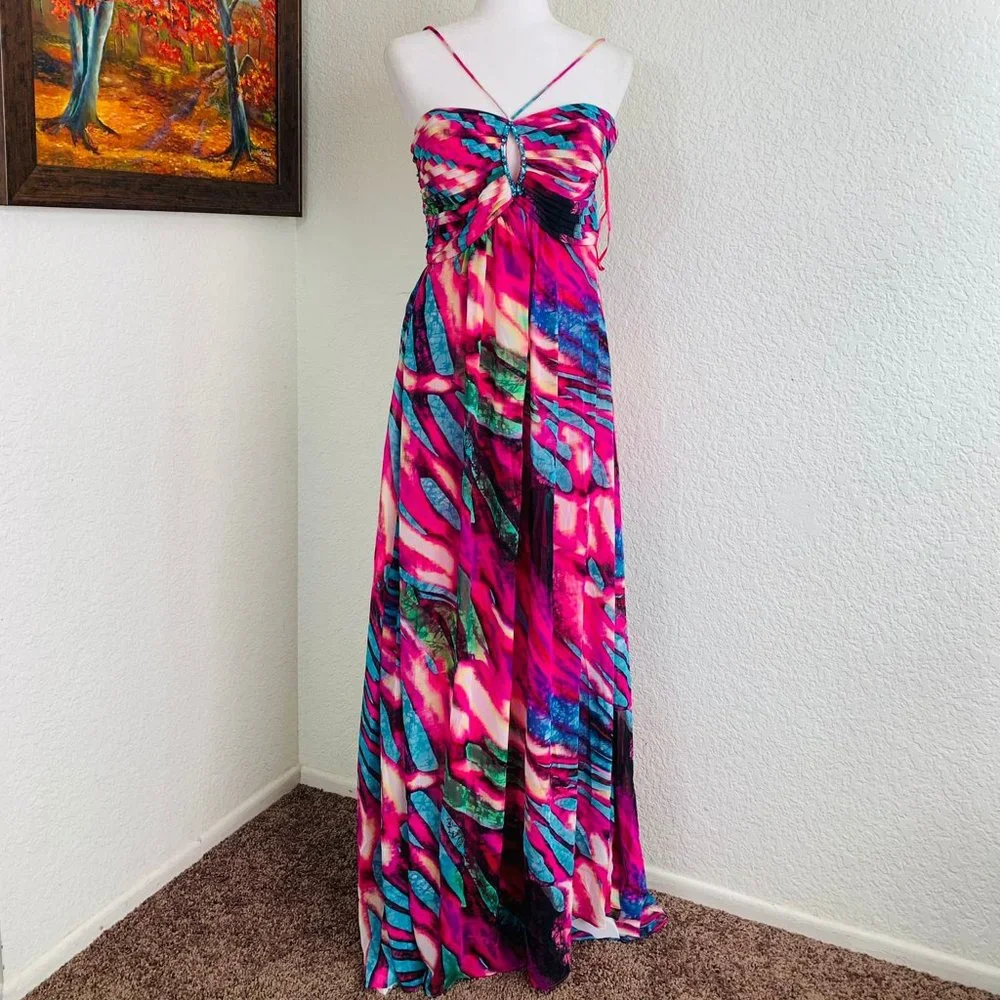 Betsy & Adam Multicolor Print V-Spaghetti Strap Dress Size 6